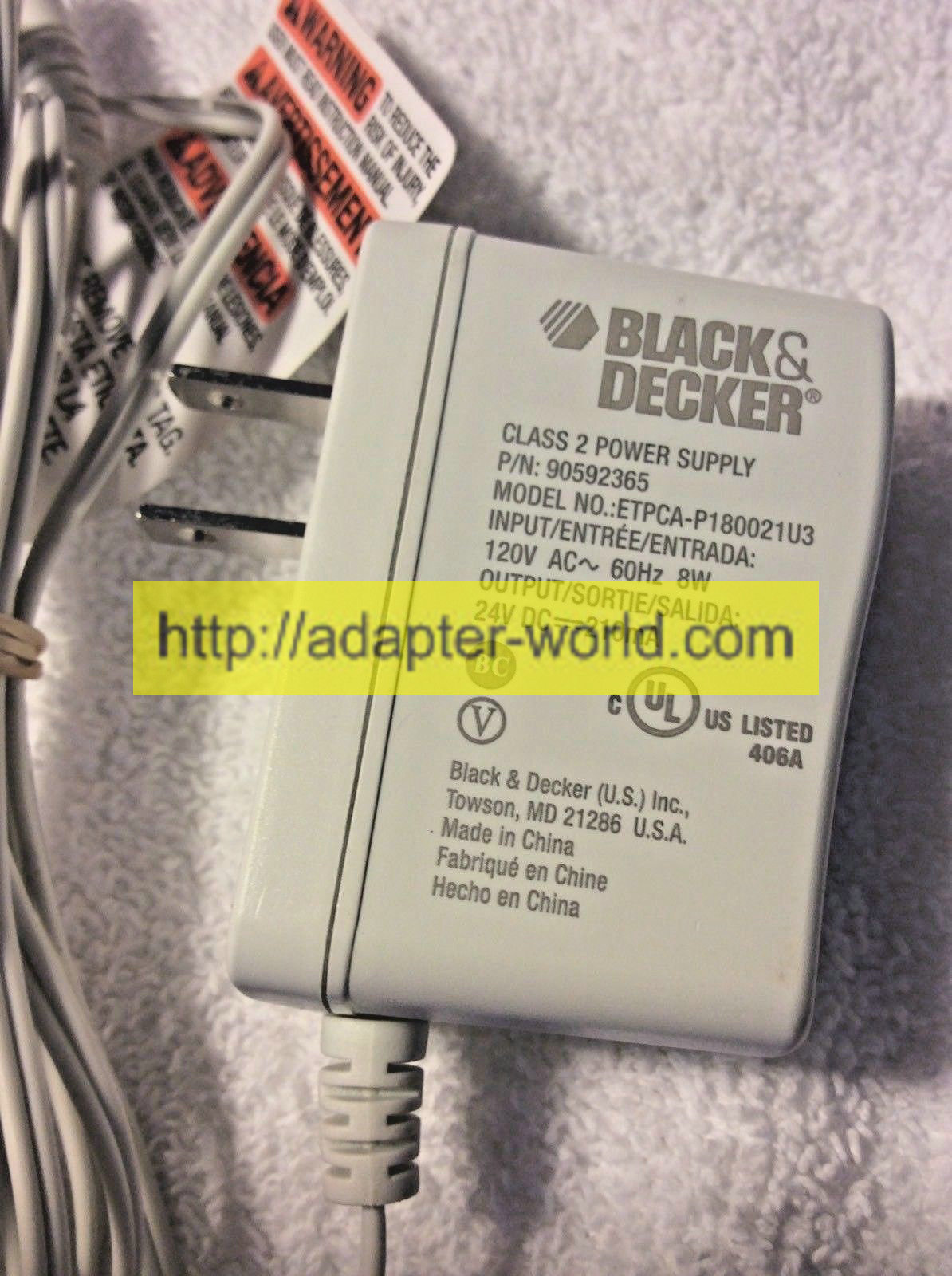 *100% Brand NEW* Black&Decker 24V 210mA FOR ETPCA-P180021U3 90592365 AC Adapter Power Supply Free shipping!